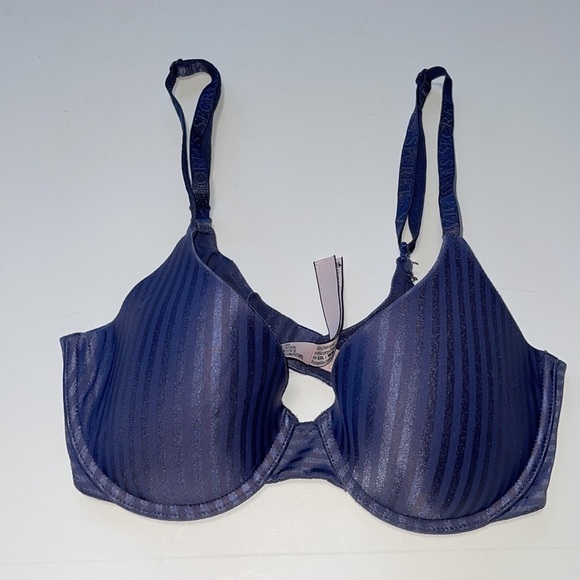 Victoria’s Secret Blue Striped T-Shirt Lightly Lined Demi Bra - Picture 3 of 5
